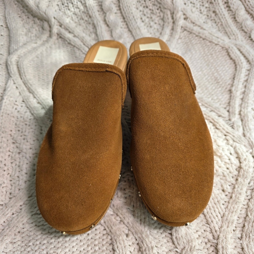 Dolce Vita Clog Mules Brown Suede Studded Wood Platform Womens 7 Excellent - Picture 2 of 6